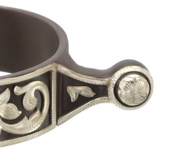 Tough 1 1 Brown Steel Silver Engraved Ball End 1inch Spurs