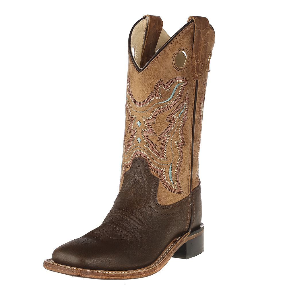 Old West Youth Brown Foot Tan Fry Top Cowboy Boots