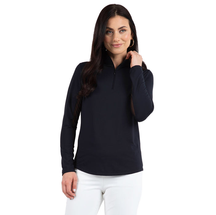 Ubkul Womens Black Essential Long Sleeve Zip Mock Top