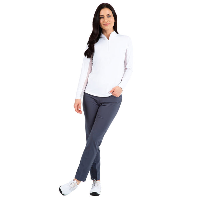 Ibkul Women's White Essential Long Sleeve Zip Mock Top