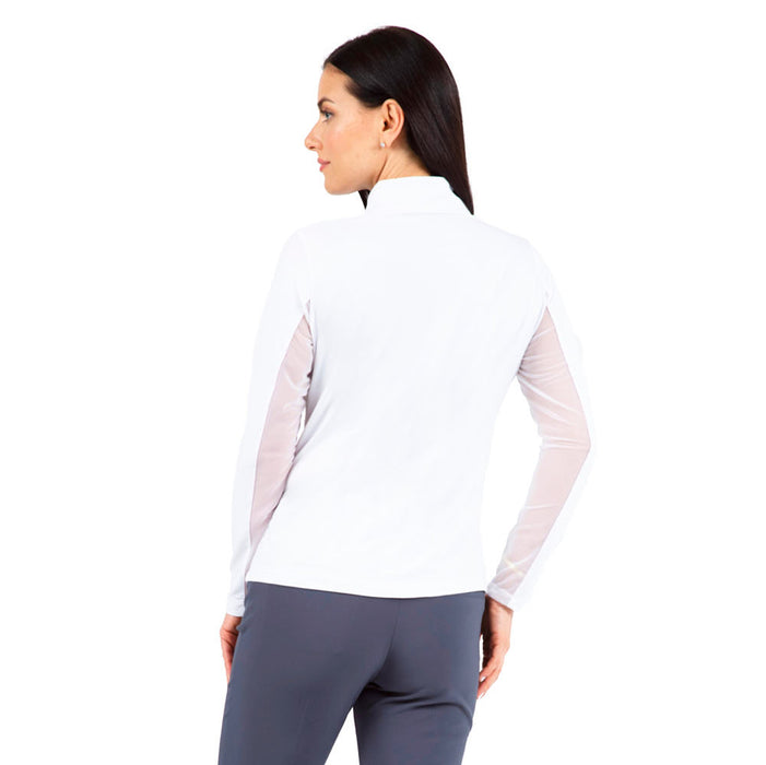 Ibkul Women's White Essential Long Sleeve Zip Mock Top