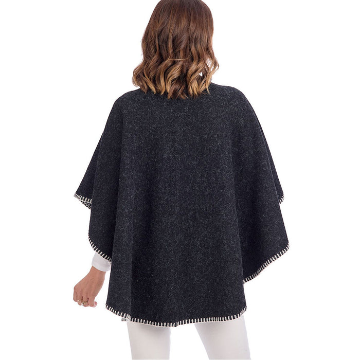 Mud Pie Women's Hayword Black Blanket Stitch Poncho