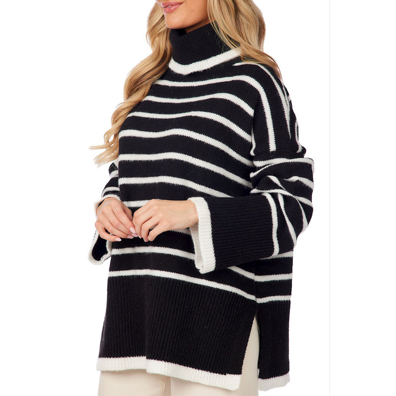 Mud Pie Women's Black Dunn Striped Sweater