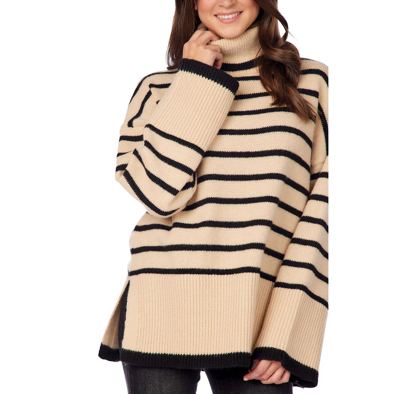 Mud Pie Women's Tan Dunn Striped Sweater