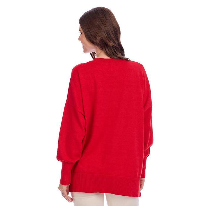 Mud Pie Women's Festive Red Sparkle Sweater
