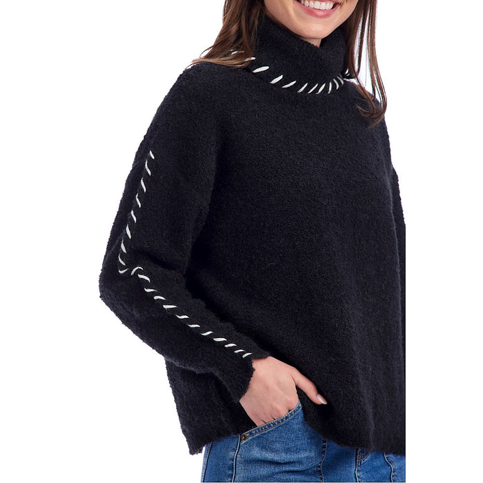 Mud Pie Women's Fallon Black Contrast Sweater