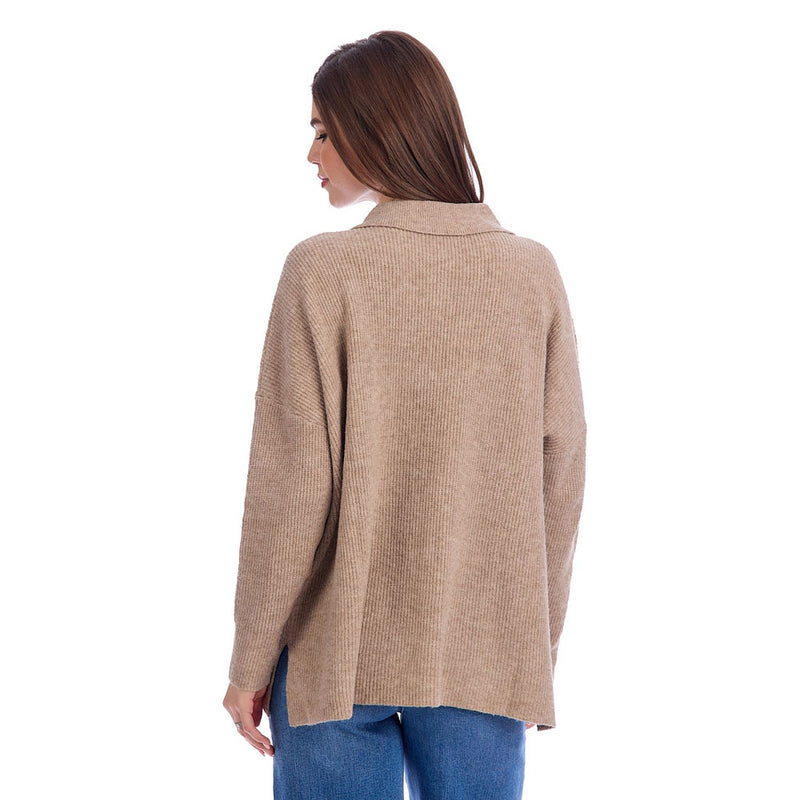 Mud Pie Women's Tan Noa Collard Sweater
