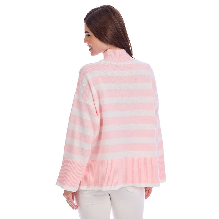 Mud Pie Women's Costner Pink Striped Sweater