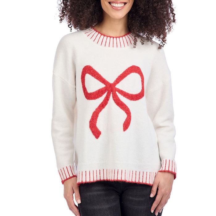 Mud Pie Women's White Wilder Bow Sweater
