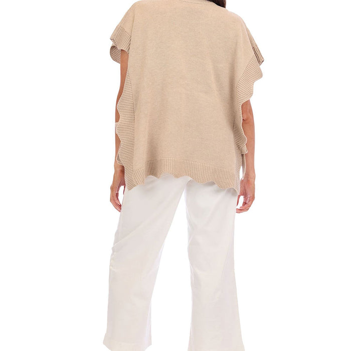 Mud Pie Women's Rigsby Tan Scallop Sweater