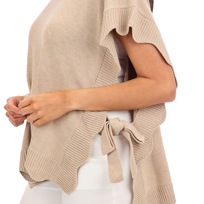 Mud Pie Women's Rigsby Tan Scallop Sweater