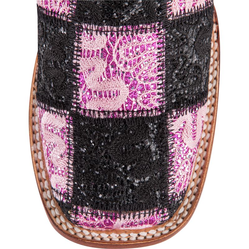 Ferrini Women's Black and Pink Patchwork Cowgirl Boots