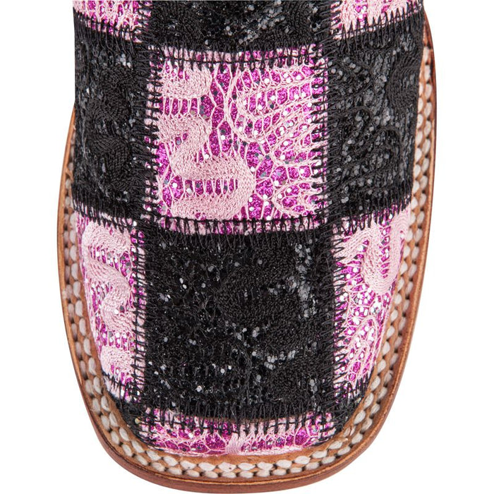 Ferrini Women's Black and Pink Patchwork Cowgirl Boots