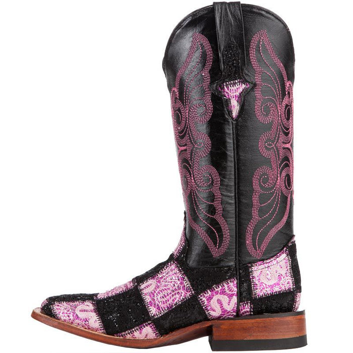 Ferrini Women's Black and Pink Patchwork Cowgirl Boots