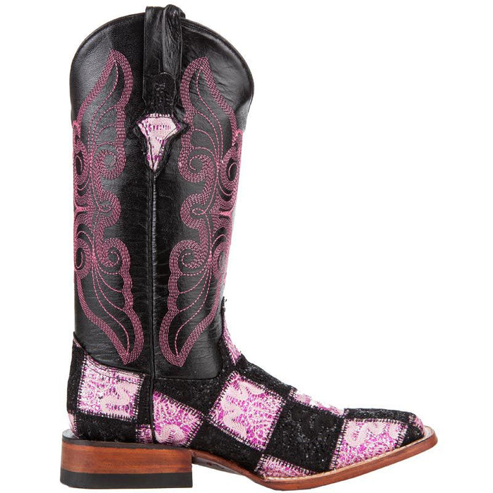 Ferrini Women's Black and Pink Patchwork Cowgirl Boots