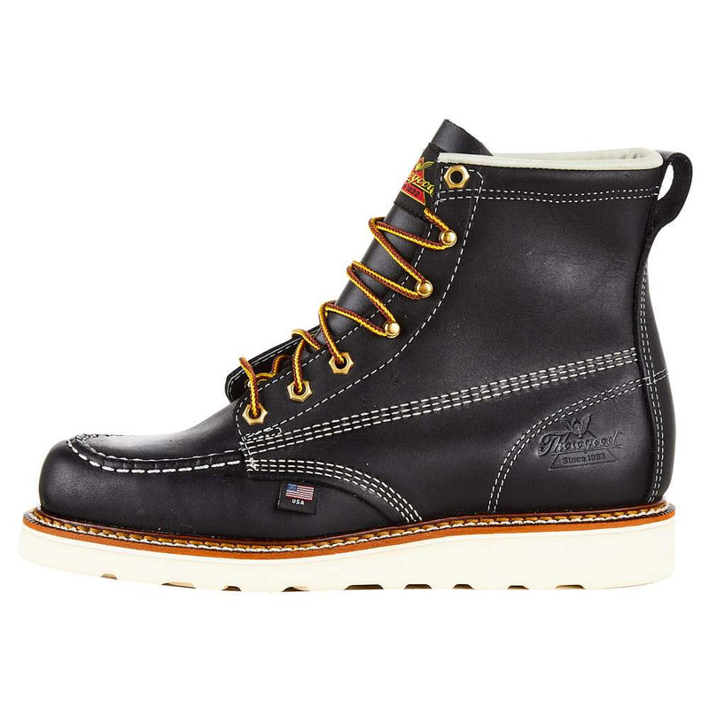 Thorogood Men`s Black 6` Soft Toe Lace Up Work Boot