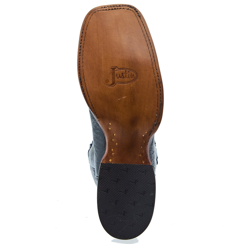 Justin Boot Company Men`s Pascoe Black Smooth Ostrich 13 In Top Square Toe Cowboy