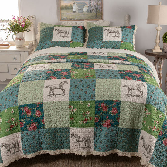 Greenland Home Fashions Rosie Floral Patch Ruffle Quilt Set
