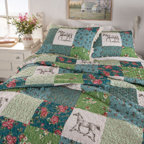 Greenland Home Fashions Rosie Floral Patch Ruffle Quilt Set