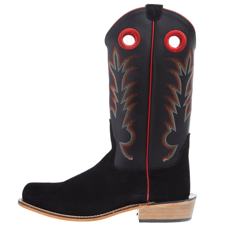 Old West Youth Black Suede Cutter Toe with Black Shaft and Leather Sole Boot