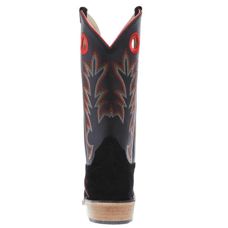 Old West Youth Black Suede Cutter Toe with Black Shaft and Leather Sole Boot