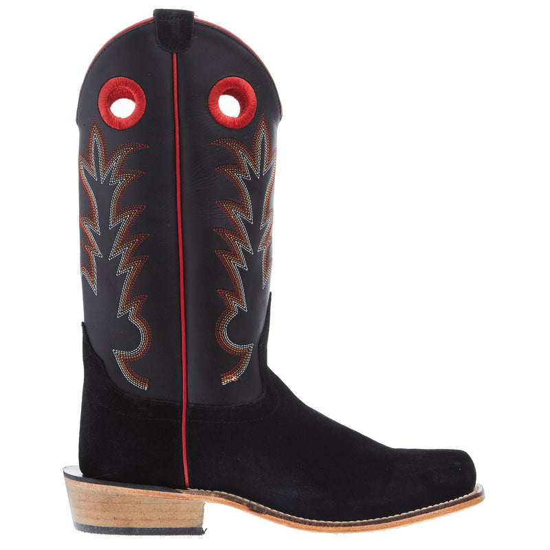 Old West Youth Black Suede Cutter Toe with Black Shaft and Leather Sole Boot