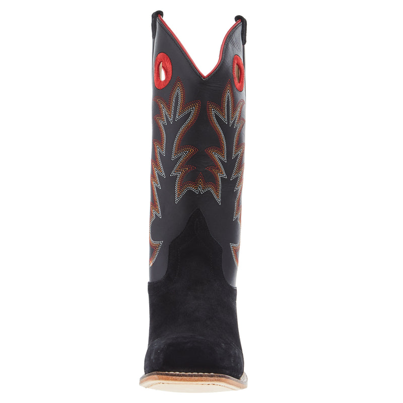 Old West Youth Black Suede Cutter Toe with Black Shaft and Leather Sole Boot