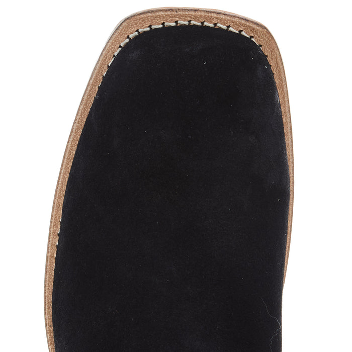 Old West Youth Black Suede Cutter Toe with Black Shaft and Leather Sole Boot