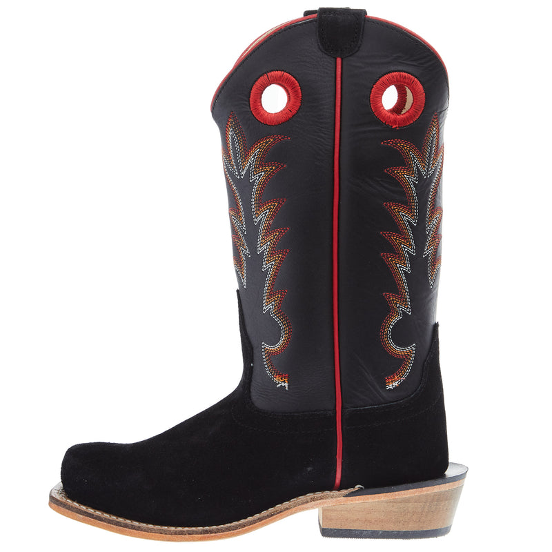 Old West Childrens Black Suede Cutter Toe with Black Shaft and Leather Sole Boot