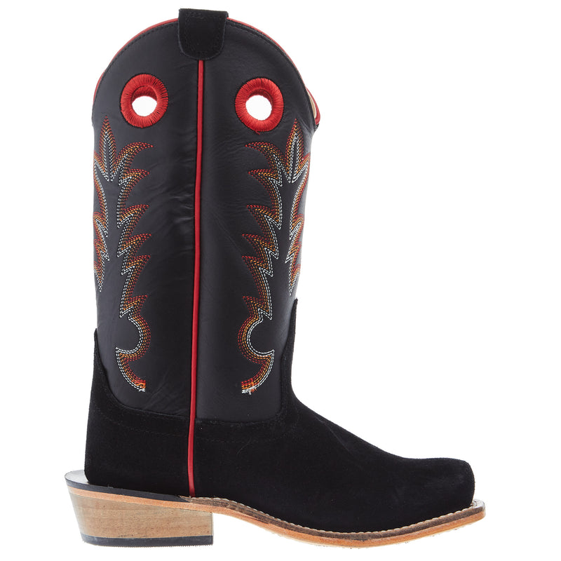 Old West Childrens Black Suede Cutter Toe with Black Shaft and Leather Sole Boot