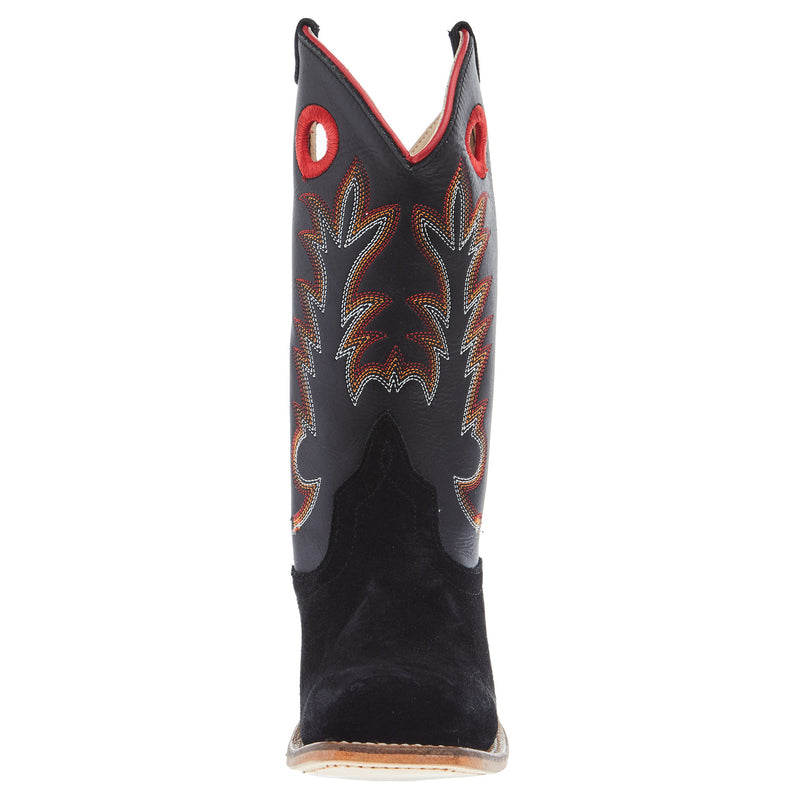 Old West Childrens Black Suede Cutter Toe with Black Shaft and Leather Sole Boot