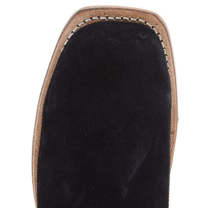 Old West Childrens Black Suede Cutter Toe with Black Shaft and Leather Sole Boot