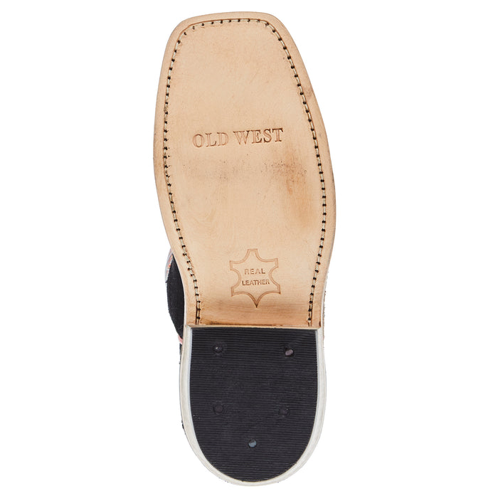 Old West Childrens Black Suede Cutter Toe with Black Shaft and Leather Sole Boot