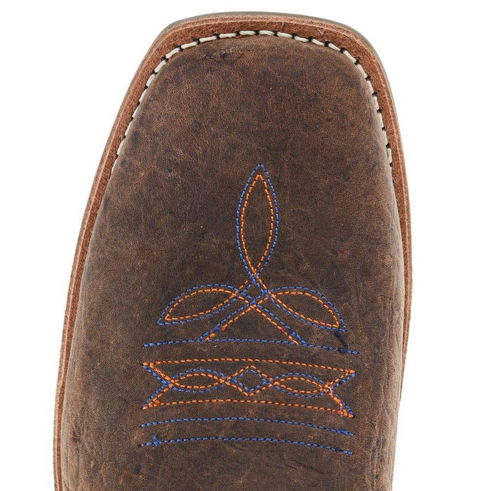 Old West Youth Dark Brown Bull Hide Print Cutter Toe with Burnt Orange Top