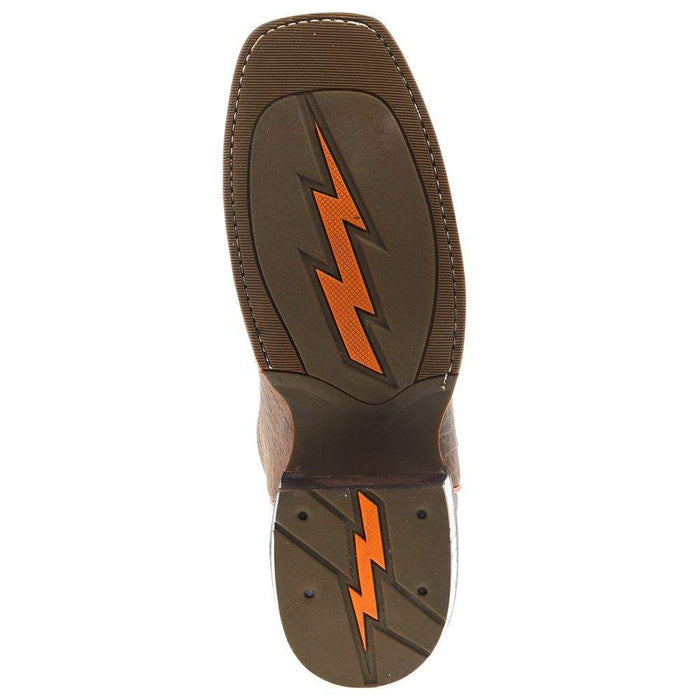 Old West Youth Dark Brown Bull Hide Print Cutter Toe with Burnt Orange Top