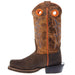 Old West Childrens Dark Brown Bull Hide Print Cutter Toe with Burnt Orange Top Boot