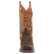 Old West Childrens Dark Brown Bull Hide Print Cutter Toe with Burnt Orange Top Boot