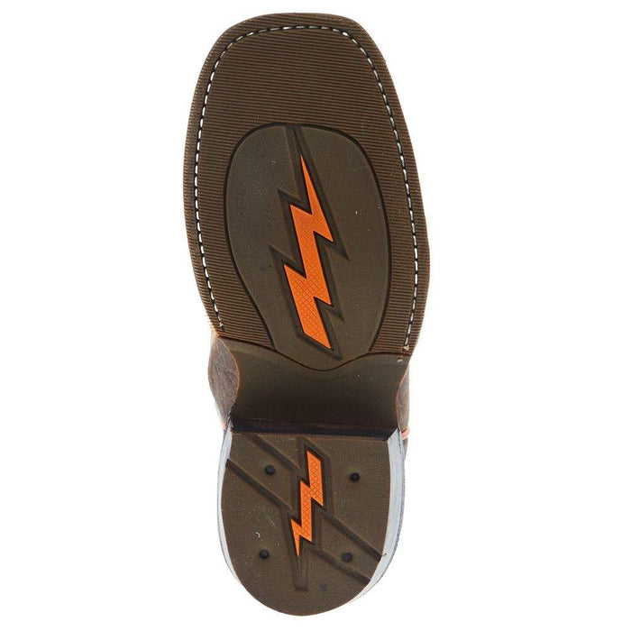 Old West Childrens Dark Brown Bull Hide Print Cutter Toe with Burnt Orange Top Boot