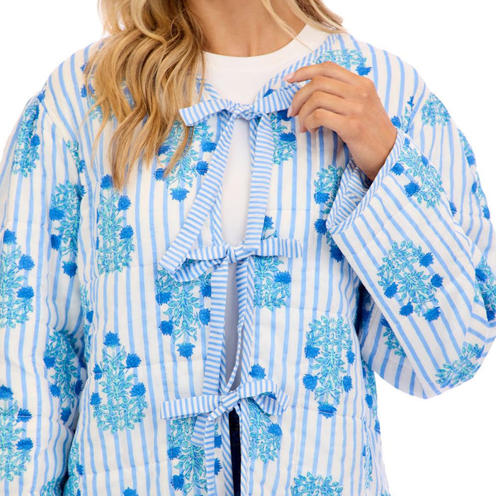 Mud Pie Women's Blue Floral Teller Quilted Jacket
