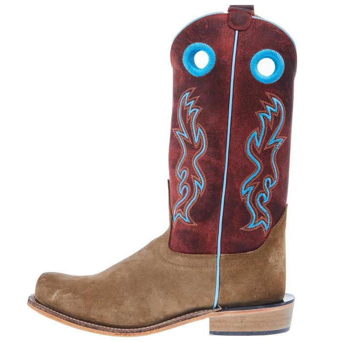 Old West Youth Camel Suede Cutter Toe with Cloudy Red Shaft and Leather Outsole Boot