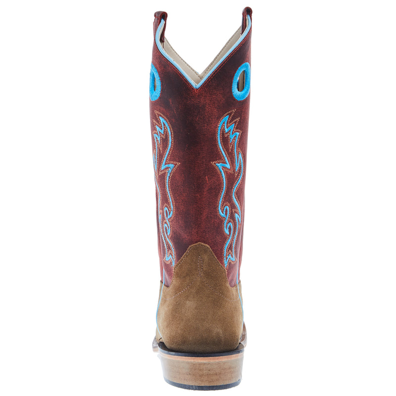 Old West Youth Camel Suede Cutter Toe with Cloudy Red Shaft and Leather Outsole Boot