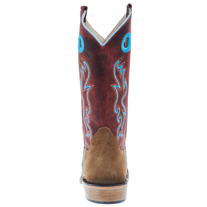 Old West Youth Camel Suede Cutter Toe with Cloudy Red Shaft and Leather Outsole Boot