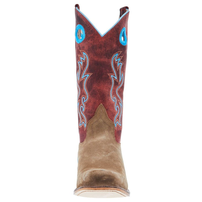 Old West Youth Camel Suede Cutter Toe with Cloudy Red Shaft and Leather Outsole Boot