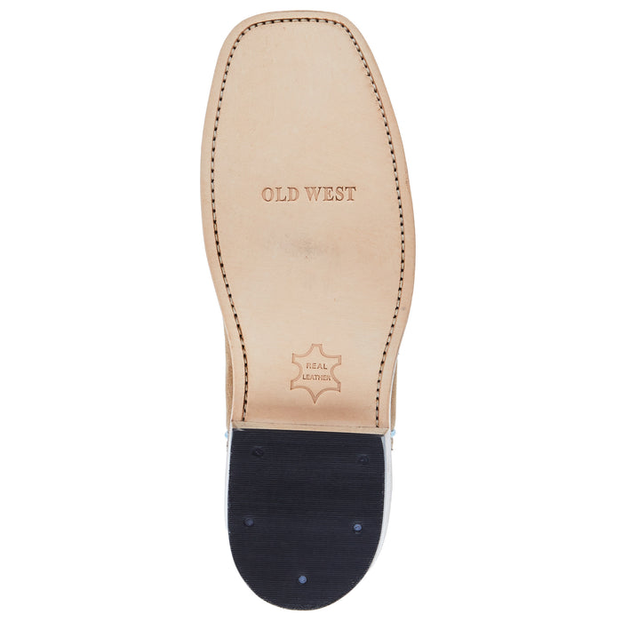 Old West Youth Camel Suede Cutter Toe with Cloudy Red Shaft and Leather Outsole Boot