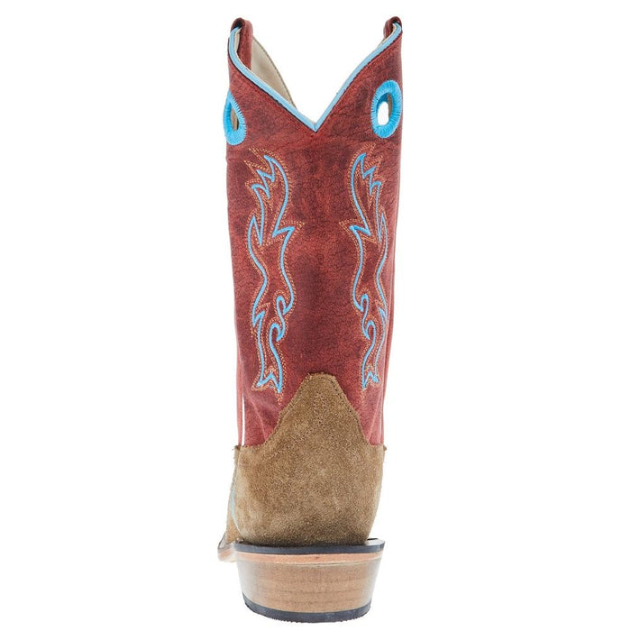 Old West Childrens Camel Suede Cutter Toe with Cloudy Red Shaft and Leather Sole Boot