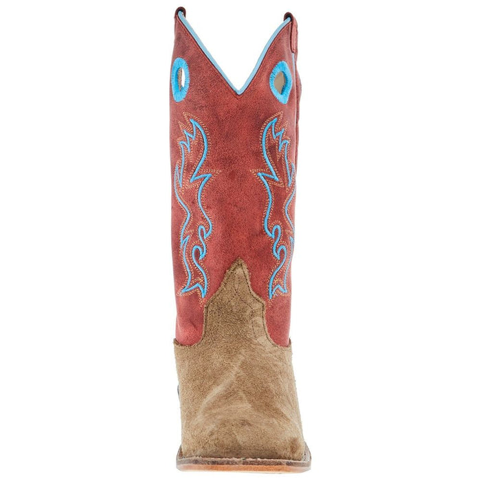 Old West Childrens Camel Suede Cutter Toe with Cloudy Red Shaft and Leather Sole Boot