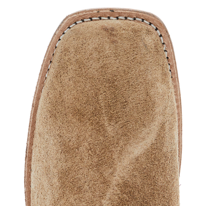 Old West Childrens Camel Suede Cutter Toe with Cloudy Red Shaft and Leather Sole Boot