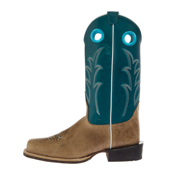 Old West Youth Cactus Ivory Cutter Toe with Antique Turquoise Shaft