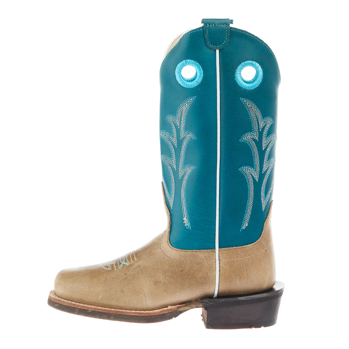 Old West Childrens Cactus Ivory Cutter Toe with Antique Turquoise Shaft