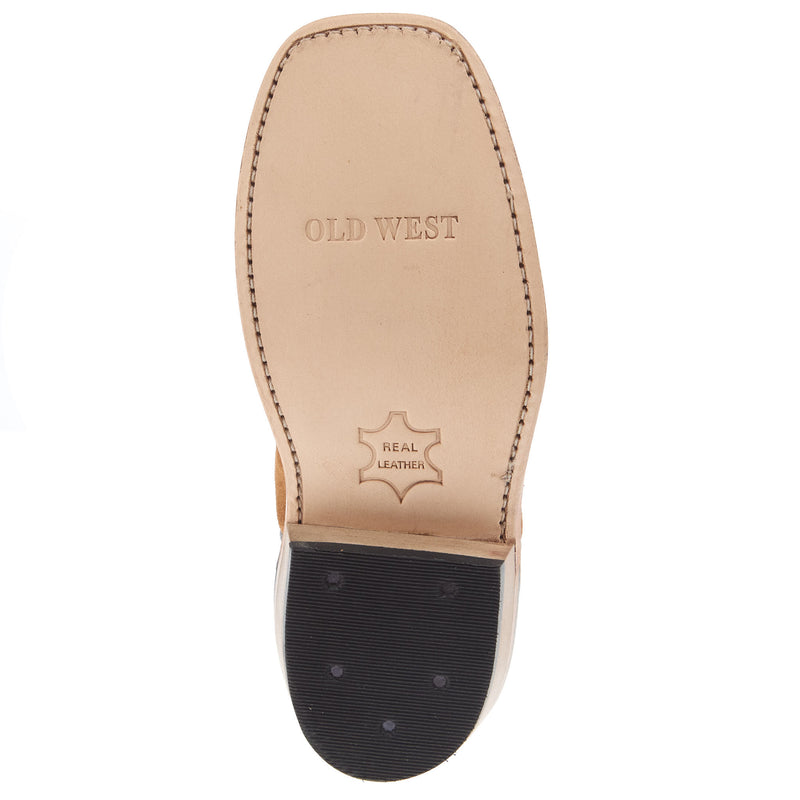 Old West Children`s Light Brown Suede w/ Black Heel Counter and Leather Sole